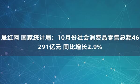 晟红网 国家统计局:10月份社会消费品零售总额46291亿元 同比增长2.9%
